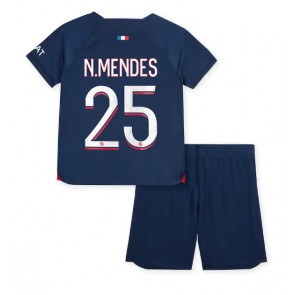 Lacne Dětský Futbalové dres Paris Saint-Germain Nuno Mendes #25 2023-24 Krátky Rukáv - Domáci (+ trenírky)